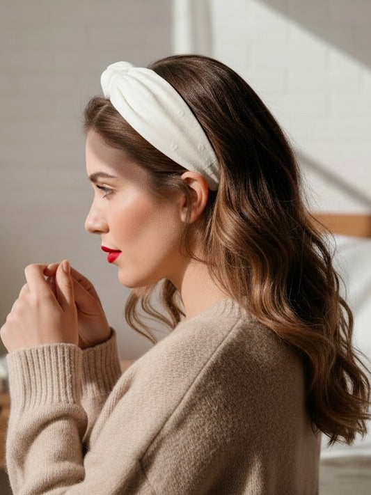 Hiuspanta MALLA pastelli solmu valkoinen