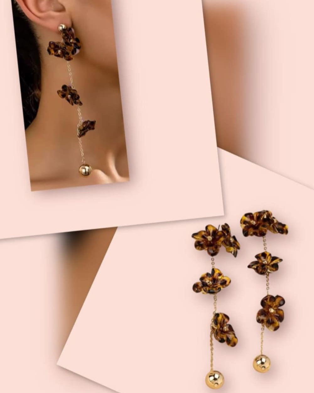 korvakorut kukkaketju rusko | kulta-ruskeilla kukka koristeilla | Korvakorut