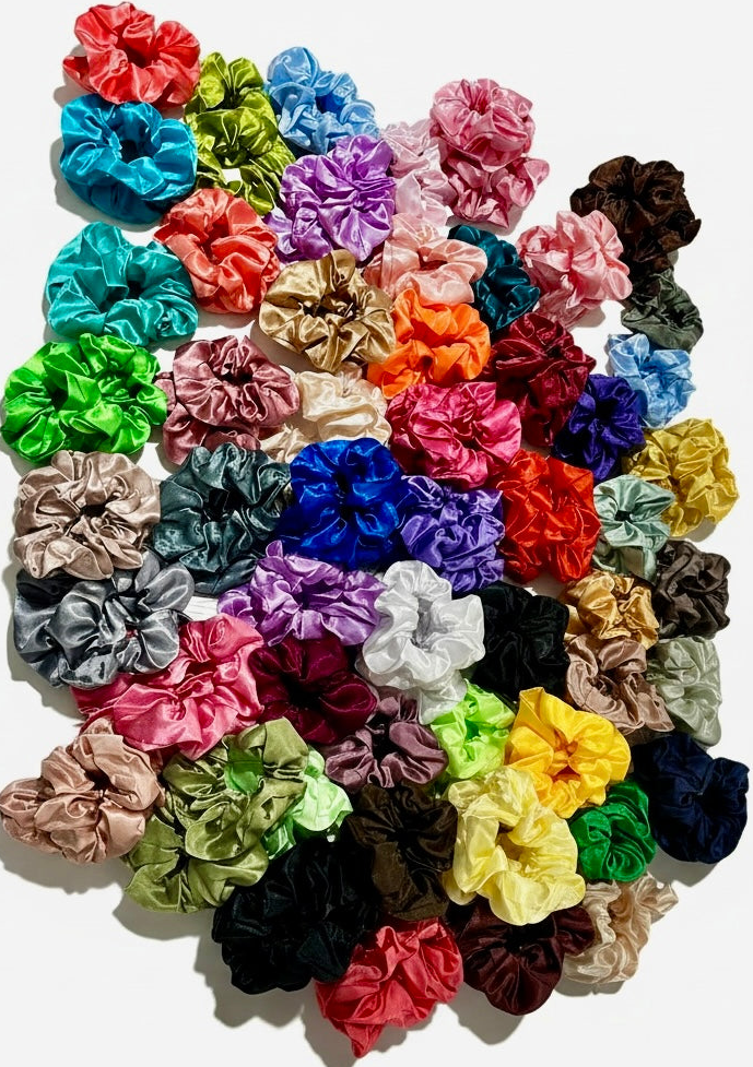 Hius SCRUNCHIET satiini erivärejä,keskikokoinen 1kpl