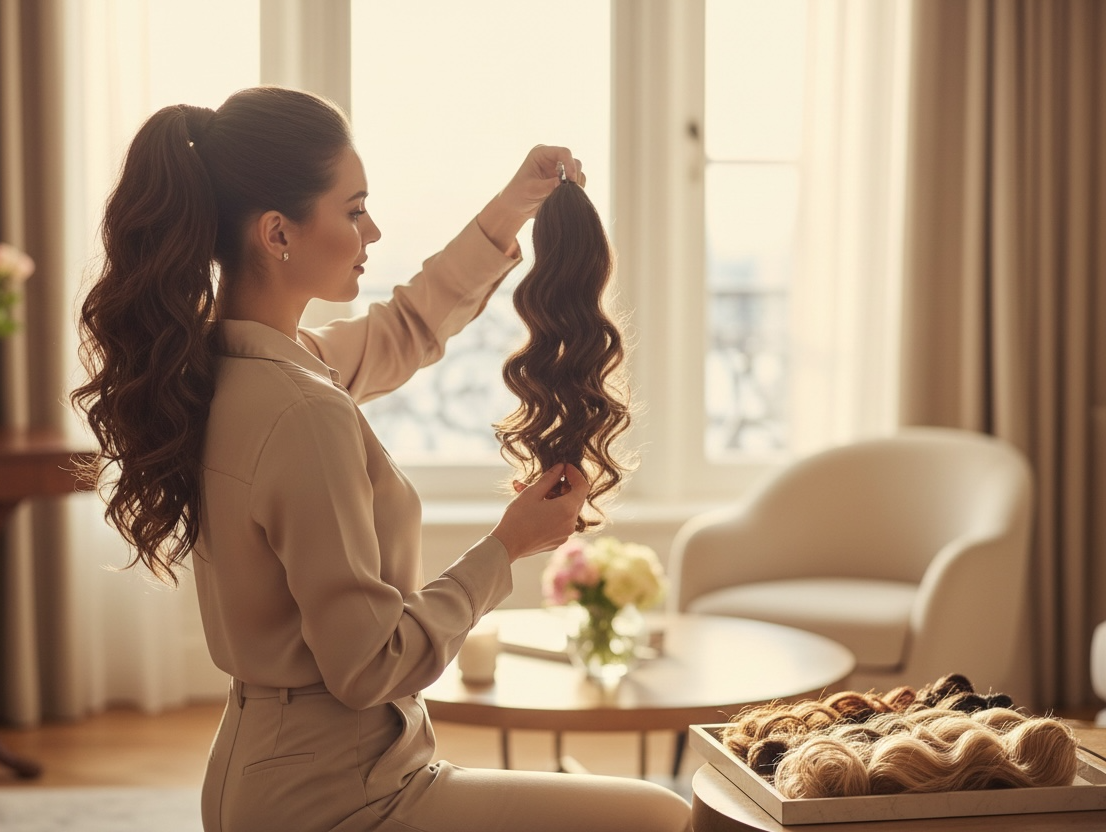 Hiuslisäke KUPARI laineikas ponnari hainhampaalla 50cm