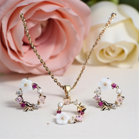 Kukkaseppele-korusetti – kaulakoru & korvakorut