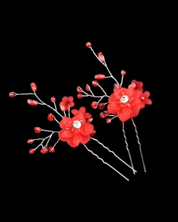 Hiuskoriste kukkapinni | Punainen | Hiuskorut ja koristeet