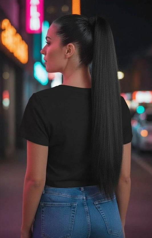 Hiuslisäke MUSTA ponnaripidennys 50cm paksu | Hiuslisäkkeet