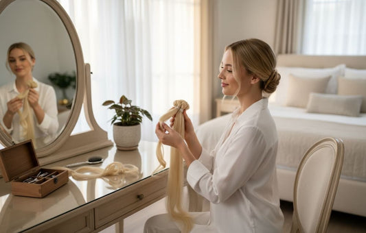 Ponnaripidennys kolme osiota vaalea kulta | Hiuslisäkkeet